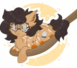 Size: 2500x2200 | Tagged: safe, artist:crysramune, derpibooru import, oc, oc:nixie tube, unofficial characters only, bat pony, earth pony, hybrid, coat markings, dappled, ear fluff, fluffy, glasses, image, png, solo, spoon, :t