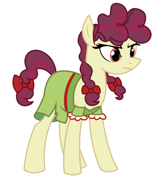 Size: 2180x2495 | Tagged: safe, artist:three uncle, derpibooru import, hilly hooffield, earth pony, pony, the hooffields and mccolts, background pony, bow, clothes, female, hair bow, hooffield family, image, mare, pigtails, png, pose, simple background, solo, vector