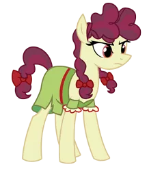 Size: 2180x2495 | Tagged: safe, artist:three uncle, derpibooru import, hilly hooffield, earth pony, pony, the hooffields and mccolts, background pony, bow, clothes, female, hair bow, hooffield family, image, mare, pigtails, png, pose, simple background, solo, vector