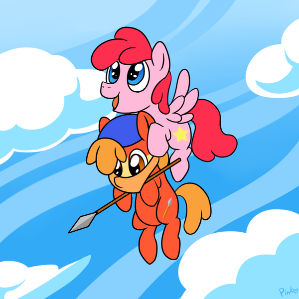 Size: 800x800 | Tagged: safe, artist:perfectpinkwater, derpibooru import, ponified, pegasus, pony, bandana, bandana waddle dee, crossover, image, kirby, kirby (character), nintendo, png, spear, waddle dee, weapon