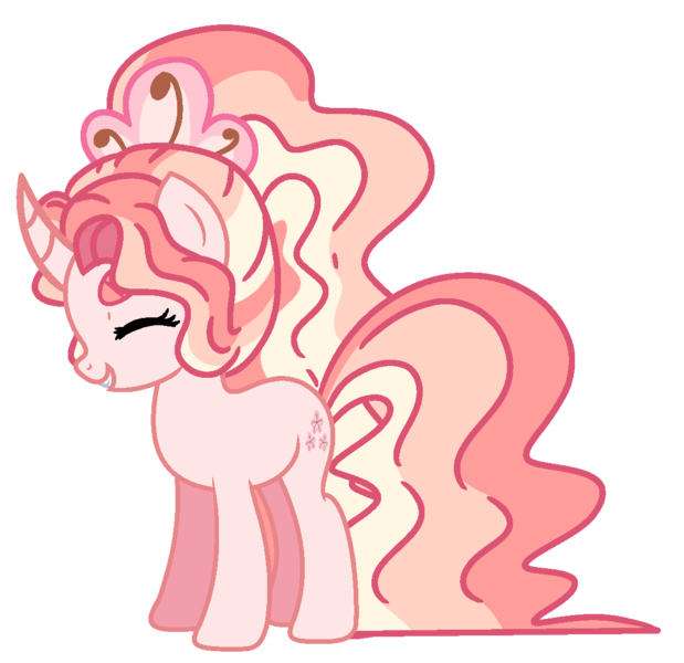 Size: 1147x1111 | Tagged: safe, artist:maiii-san, derpibooru import, oc, oc:cherry bloom, unofficial characters only, pony, unicorn, base used, curved horn, eyelashes, eyes closed, female, grin, horn, image, mare, png, simple background, smiling, solo, transparent background, unicorn oc