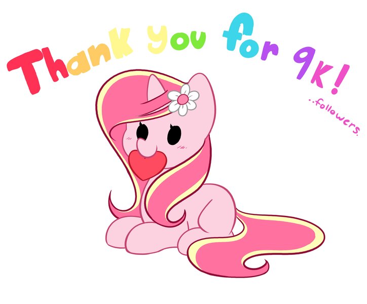 Size: 4096x3395 | Tagged: safe, artist:kittyrosie, derpibooru import, oc, oc:rosa flame, unofficial characters only, pony, unicorn, blushing, cute, followers, heart, high res, horn, image, jpeg, lying down, meta, mouth hold, ocbetes, prone, simple background, smiling, twitter, unicorn oc, white background