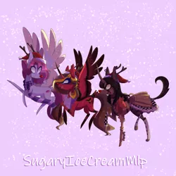 Size: 3000x3000 | Tagged: safe, artist:sugaryicecreammlp, derpibooru import, oc, oc:alice (dragonpinkiepie), oc:celestial star, oc:oneiria fylakas, unofficial characters only, alicorn, pony, unicorn, christmas, female, hat, holiday, image, mare, png, santa hat