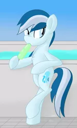 Size: 1500x2500 | Tagged: safe, artist:notadeliciouspotato, derpibooru import, oc, oc:serene dive, unofficial characters only, earth pony, pony, bipedal, female, food, image, mare, png, popsicle, solo, swimming pool