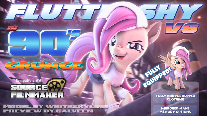 Size: 3840x2160 | Tagged: safe, artist:whiteskyline, derpibooru import, fluttershy, trixie, pegasus, pony, unicorn, 3d, 90s grunge fluttershy, alternate hairstyle, babysitter trixie, backwards ballcap, banner, baseball cap, cannon, cap, clothes, cute, female, gameloft, gameloft interpretation, hat, hoodie, image, jpeg, looking at you, mare, open mouth, skirt, solo, source filmmaker, tanktop, text, top hat