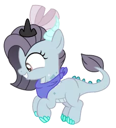 Size: 1152x1264 | Tagged: safe, artist:venomous-cookietwt, derpibooru import, oc, dracony, dragon, hybrid, bow, crown, female, hair bow, image, jewelry, magical lesbian spawn, offspring, parent:pinkie pie, parent:princess ember, png, regalia, simple background, solo, transparent background