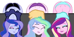 Size: 2838x1428 | Tagged: suggestive, artist:gmaplay, derpibooru import, princess cadance, princess celestia, princess luna, equestria girls, ass, ass up, black underwear, blue underwear, butt, clothes, dean cadance, dean lovebutt, dimples of venus, face down ass up, image, lovebutt, moonbutt, png, principal celestia, principal sunbutt, purple underwear, sleeping, solo, sunbutt, underwear, vice principal luna, vice principal moonbutt