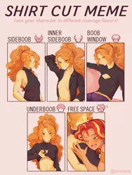 Size: 3050x4050 | Tagged: suggestive, artist:stummm, derpibooru import, adagio dazzle, sunset shimmer, equestria girls, areola, areola slip, belly button, blushing, boob window, breast grab, breast pillow, breasts, clothes, delicious flat chest, female, grope, image, jpeg, lesbian, looking at you, midriff, shipping, shirt, shirt lift, sideboob, smiling, smiling at you, sunsagio, underboob