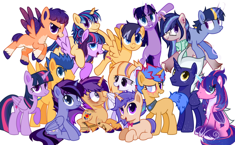Size: 4000x2468 | Tagged: safe, alternate version, artist:idkhesoff, artist:rerorir, derpibooru import, flash sentry, twilight sparkle, twilight sparkle (alicorn), oc, oc:aurora, oc:dawn light, oc:diamond wings, oc:estella sparkle, oc:flare beam, oc:hesitant enchantment, oc:jake sparkle, oc:magitek, oc:nightfall twinkle, oc:prince orion flash, oc:sparkling stars (ice1517), oc:star flare, oc:starshine gleam, oc:stella nova, alicorn, pegasus, pony, unicorn, icey-verse, alicorn oc, base used, blank flank, bowtie, brother and sister, chest fluff, collar, ear piercing, earring, eye scar, family, father and child, father and daughter, father and son, female, flashlight, flying, freckles, glowing horn, grin, horn, image, jewelry, leg fluff, levitation, magic, male, mare, markings, mother and child, mother and daughter, mother and son, multicolored hair, offspring, open mouth, parent:flash sentry, parent:twilight sparkle, parents:flashlight, piercing, png, ponies riding ponies, raised hoof, riding, scar, self-levitation, shipping, siblings, simple background, sisters, sitting, smiling, stallion, straight, tattoo, telekinesis, transparent background, unshorn fetlocks, wall of tags, wings