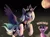 Size: 1280x956 | Tagged: suggestive, artist:ponykillerx, princess luna, twilight sparkle, alicorn, pony, unicorn, clothes, female, garter belt, image, jewelry, jpeg, leggings, lingerie, mare, moon, nose bleeding, rearing, regalia