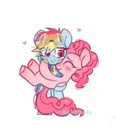 Size: 696x771 | Tagged: safe, artist:ac1d_r4in, derpibooru import, pinkie pie, rainbow dash, earth pony, pegasus, pony, wonderbolts academy, blushing, clothes, crying, cuddling, cute, dashabetes, diapinkes, duo, duo female, female, friendshipping, glasses, happy, heart, image, png, simple background, tears of joy, uniform, white background, wonderbolts uniform