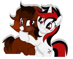 Size: 5000x4000 | Tagged: safe, artist:chip16, derpibooru import, oc, oc:blackjack, oc:java, unofficial characters only, earth pony, pony, unicorn, fallout equestria, fallout equestria: project horizons, the summer sun setback, bipedal, blushing, commission, cute, fanfic art, female, females only, hug, image, mare, png, smiling, ych result