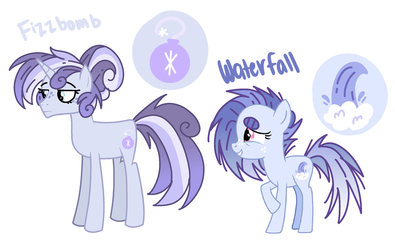 Size: 2752x1727 | Tagged: safe, artist:maiii-san, derpibooru import, oc, oc:waterfall, unofficial characters only, earth pony, pony, unicorn, base used, colt, duo, earth pony oc, female, horn, image, male, mare, offspring, parent:flash sentry, parent:twilight sparkle, parents:flashlight, png, raised hoof, simple background, unicorn oc, white background