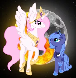 Size: 826x846 | Tagged: safe, artist:lucymarie2000, artist:madzbases, derpibooru import, princess celestia, princess luna, alicorn, pony, base used, duo, female, image, moon, pink-mane celestia, png, raised hoof, s1 luna, siblings, sisters, sun, yin-yang, younger