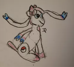 Size: 1512x1373 | Tagged: safe, artist:joeydr, derpibooru import, ponified, pony, sylveon, bad drawing, horrible, image, jpeg, newbie artist training grounds, pokéball, pokémon, signature, simple background, solo, traditional art, what the fuck is this shit