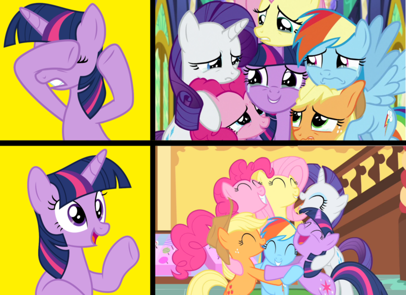 Size: 1815x1320 | Tagged: safe, banned from derpibooru, deleted from derpibooru, derpibooru import, edit, edited screencap, screencap, applejack, fluttershy, pinkie pie, rainbow dash, rarity, twilight sparkle, season 1, season 9, the cutie mark chronicles, the last problem, spoiler:s09, crying, crylight sparkle, drama, fluttercry, grin, group hug, hug, image, mane six, op can't let go, op has an opinion, op is a duck, op isn't even trying anymore, op is on drugs, op is trying to start shit, op is trying to start shit so badly that it's kinda funny, op needs to stop, op wants attention, png, sadbow dash, sadjack, smiling