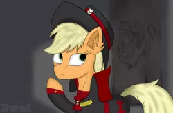 Size: 3300x2160 | Tagged: safe, artist:zweihander, derpibooru import, applejack, earth pony, pony, bust, crossover, ear fluff, female, hat, image, inquisition, jpeg, mare, portrait, solo, warhammer (game), warhammer 40k