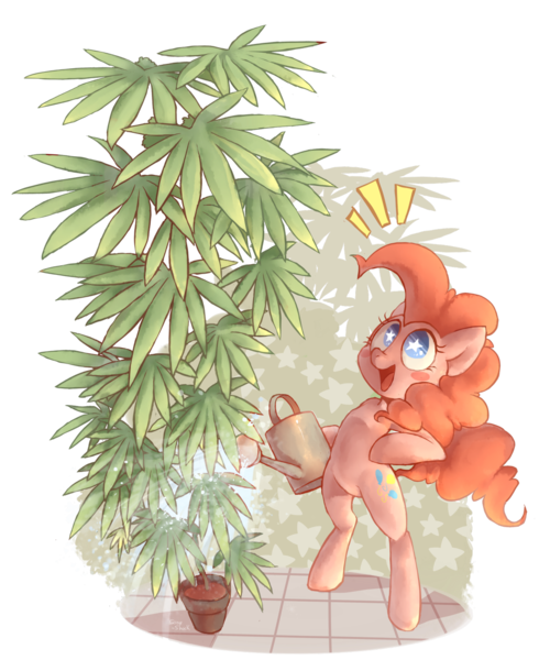 Size: 1280x1566 | Tagged: safe, artist:sony-shock, derpibooru import, pinkie pie, earth pony, pony, bipedal, female, image, open mouth, plant, png, solo, watering can
