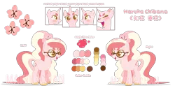 Size: 1396x706 | Tagged: safe, artist:maiii-san, derpibooru import, oc, oc:cherry bloom, unofficial characters only, pony, unicorn, base used, female, glasses, horn, image, mare, png, reference sheet, simple background, smiling, story included, transparent background, unicorn oc