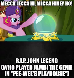 Size: 500x528 | Tagged: safe, derpibooru import, edit, edited screencap, screencap, pinkie pie, it's about time, season 2, comic, image, in memoriam, madame pinkie, pee-wee's playhouse, png, rest in peace, screencap comic