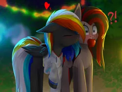 Size: 2560x1920 | Tagged: safe, artist:skanim-sdw, derpibooru import, oc, oc:darky wings, oc:sayonara maxwell, pegasus, pony, clothes, eyes closed, female, females only, floppy ears, hoodie, image, kiss on the cheek, kissing, png