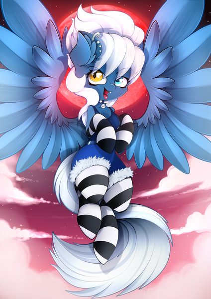 Size: 2894x4093 | Tagged: safe, artist:ahekao, derpibooru import, oc, pegasus, pony, clothes, commission, image, moon, night, png, socks, solo, wings