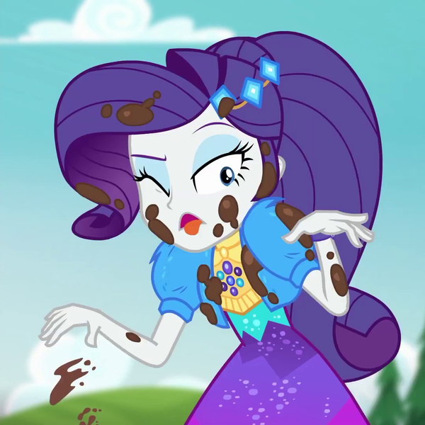 Size: 1080x1080 | Tagged: safe, derpibooru import, screencap, rarity, equestria girls, equestria girls series, lost and pound, spoiler:eqg series (season 2), cropped, disgusted, female, image, lost and pound: rarity, mud, one eye closed, out of context, png, solo, tongue out