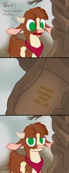 Size: 500x1250 | Tagged: safe, derpibooru import, arizona cow, them's fightin' herds, arizona cow is not amused, community related, image, jpeg, meme, never gonna give you up, rickroll, shitposting