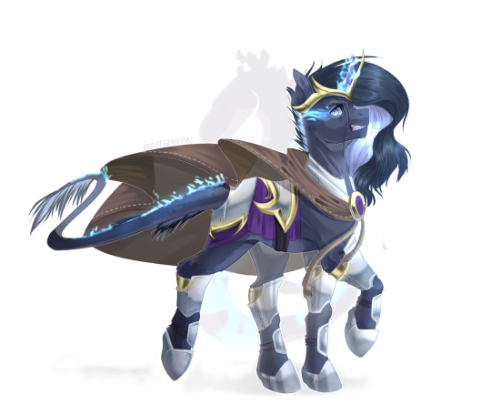 Size: 540x456 | Tagged: safe, artist:artistgenepal-art, derpibooru import, idw, king sombra, radiant hope, oc, unofficial characters only, pony, unicorn, armor, crown, eye mist, female, hopebra, horn, image, jewelry, leonine tail, male, obtrusive watermark, offspring, parent:king sombra, parent:radiant hope, png, regalia, shipping, simple background, smiling, solo, speedpaint available, stallion, straight, unicorn oc, watermark, white background