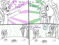 Size: 1024x773 | Tagged: safe, artist:paw-of-darkness, derpibooru import, queen chrysalis, starlight glimmer, unicorn, atg 2021, comic, image, jpeg, newbie artist training grounds, text