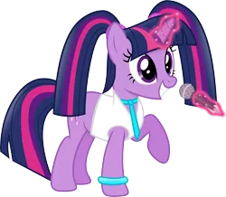 Size: 9977x8716 | Tagged: safe, anonymous editor, artist:anime-equestria, edit, twilight sparkle, pony, unicorn, alternate hairstyle, bracelet, clothes, cute, cutie mark, female, happy, hatsune miku, horn, image, jacket, jewelry, levitation, magic, magic aura, mare, microphone, necktie, pigtails, png, simple background, smiling, solo, telekinesis, transparent background, twiabetes, twigtails, twintails, unicorn twilight, wingless, wingless edit