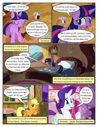 Size: 612x792 | Tagged: safe, artist:newbiespud, derpibooru import, edit, edited screencap, screencap, applejack, rarity, spike, twilight sparkle, dragon, pony, unicorn, comic:friendship is dragons, bed, comic, dialogue, eyelashes, female, golden oaks library, hat, horn, image, indoors, library, male, mare, pillow, png, raised hoof, screencap comic, thinking, underhoof, unicorn twilight