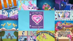 Size: 1280x719 | Tagged: safe, derpibooru import, edit, edited screencap, editor:quoterific, screencap, gummy, pinkie pie, princess cadance, princess flurry heart, princess luna, shining armor, spike, twilight sparkle, alicorn, alligator, dragon, earth pony, pony, unicorn, ^^, baby, baby flurry heart's heartfelt scrapbook, baby pony, eyes closed, female, filly, image, male, mare, open mouth, png, smiling, stallion, unicorn twilight