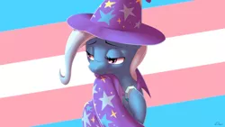 Size: 3840x2160 | Tagged: safe, artist:dmann892, derpibooru import, trixie, pony, unicorn, cape, clothes, female, hat, image, mare, png, pride, pride flag, solo, trans trixie, transgender, transgender pride flag