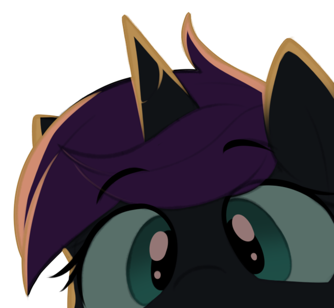 Size: 744x685 | Tagged: safe, alternate version, artist:shinodage, ponybooru import, oc, oc:nyx, unofficial characters only, alicorn, pony, alicorn oc, close-up, eyebrows visible through hair, female, filly, horn, image, looking at you, peeking, png, simple background, solo, transparent background, wings