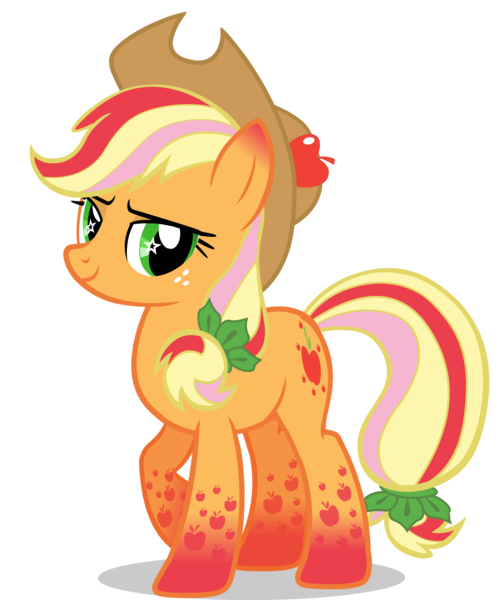 Size: 2239x2679 | Tagged: safe, artist:jakeneutron, derpibooru import, applejack, earth pony, pony, twilight's kingdom, alternate hairstyle, alternate tailstyle, applejack's hat, cowboy hat, female, gradient hooves, hat, image, lidded eyes, looking at you, mare, png, puppet, rainbow power, rainbow power-ified, simple background, smiling, smiling at you, solo, transparent background, vulgar source