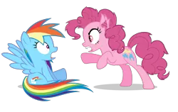 Size: 2587x1631 | Tagged: safe, artist:jakeneutron, derpibooru import, pinkie pie, rainbow dash, bat pony, earth pony, pegasus, pony, vampire, vampony, alternate cutie mark, angry, bat ponified, duo, duo female, fangs, female, growling, image, leaning back, leaning forward, mare, open mouth, pinkiebat, png, puppet, race swap, reaching out, red eyes, red eyes take warning, redesign, scared, screaming, shadow, sharp teeth, shocked, shrunken pupils, simple background, sitting, snarling, species swap, spread wings, teeth, transparent background, vector, wings