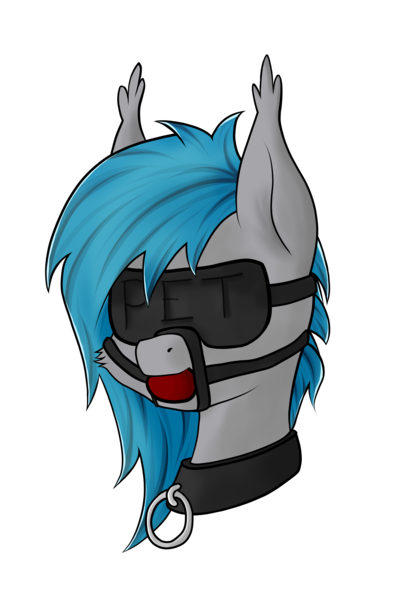 Size: 3000x4500 | Tagged: questionable, artist:yognaughtsteve, derpibooru import, oc, oc:midnight dagger, bat pony, pony, ballgag, bdsm, blindfold, bondage, collar, collar ring, gag, harness gag, head only, image, png, simple background, solo, transparent background