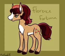 Size: 1750x1500 | Tagged: safe, artist:misskanabelle, derpibooru import, oc, oc:florence fortuna, unofficial characters only, earth pony, pony, abstract background, chest fluff, ear fluff, earth pony oc, female, image, mare, offspring, parent:cherry jubilee, parent:trouble shoes, parent:troubleshoes clyde, parents:cherryshoes, png, signature, solo, unshorn fetlocks