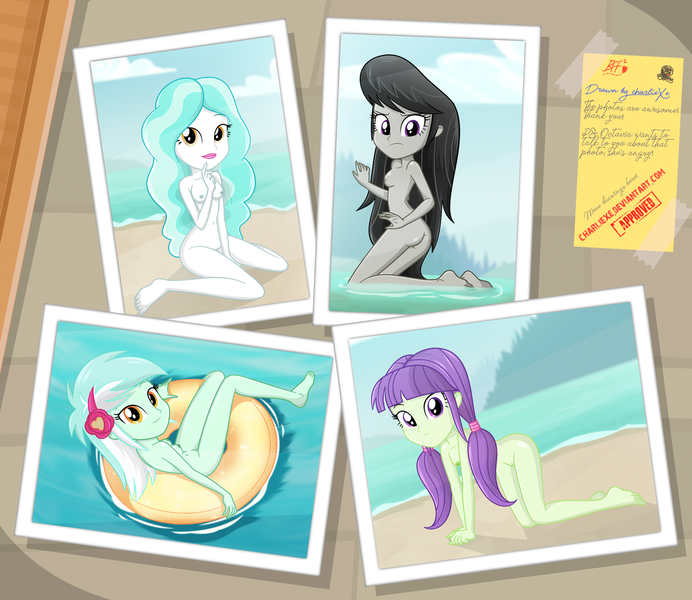 Size: 2179x1889 | Tagged: explicit, artist:charliexe, lyra heartstrings, octavia melody, human, equestria girls, breasts, image, nipples, nudity, png, vulva