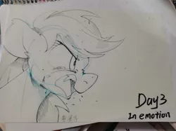 Size: 1638x1228 | Tagged: safe, artist:yaaaco, derpibooru import, rainbow dash, pegasus, pony, angry, crying, female, image, jpeg, mare, newbie artist training grounds, open mouth, sketch, solo, traditional art