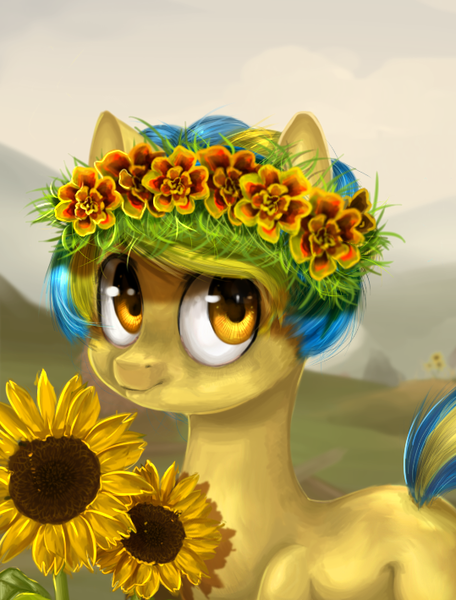 Size: 539x709 | Tagged: safe, artist:nayra-the-wolf, derpibooru import, ponified, pony, flower, image, nation ponies, png, solo, sunflower, ukraine