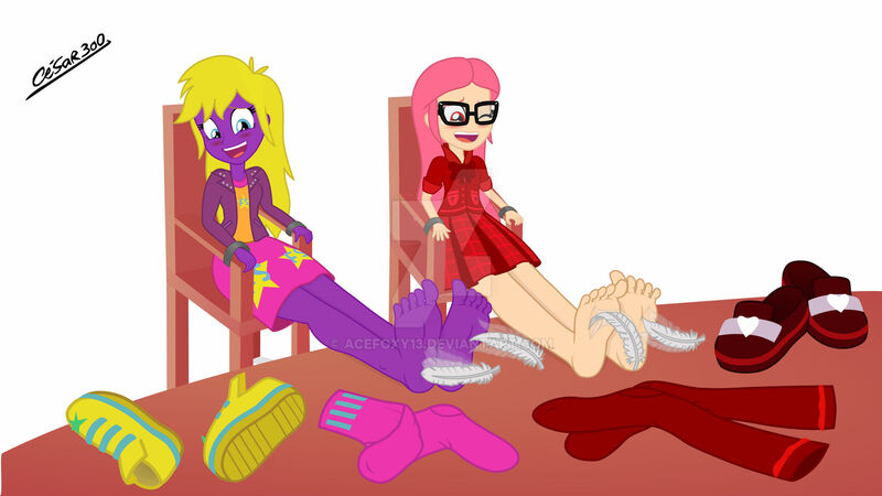 Size: 1920x1080 | Tagged: suggestive, artist:cesar3o0, derpibooru import, oc, oc:fazbearsparkle, oc:foxina, unofficial characters only, equestria girls, barefoot, belt, blushing, bondage, bondage furniture, chair, christmas, christmas stocking, clothes, commission, crying, erotic tickling, eyes closed, feather, feet, feet on table, female, femsub, fetish, foot fetish, glasses, holiday, image, jpeg, laughing, open mouth, pleated skirt, shoes, simple background, skirt, socks, soles, submissive, table, tears of laughter, tickle fetish, tickle torture, tickling, white background