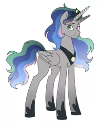 Size: 1114x1356 | Tagged: safe, artist:d1sgust1nqq, derpibooru import, king sombra, princess celestia, oc, unofficial characters only, alicorn, bicorn, pony, alicorn oc, crown, female, fusion, heterochromia, horn, horns, image, jewelry, mare, multiple horns, png, regalia, simple background, solo, white background, wings