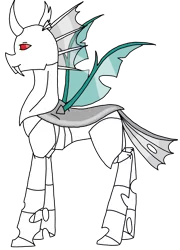 Size: 2589x3595 | Tagged: safe, artist:agdapl, derpibooru import, oc, unofficial characters only, changeling, changeling oc, curved horn, fangs, horn, image, male, png, simple background, solo, transparent background, white changeling, wings
