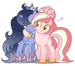 Size: 674x599 | Tagged: safe, artist:maiii-san, derpibooru import, oc, oc:cherry bloom, unofficial characters only, alicorn, pony, unicorn, alicorn oc, blushing, ethereal mane, female, heart, hoof shoes, horn, image, mare, png, side hug, simple background, smiling, starry mane, transparent background, unicorn oc, unshorn fetlocks, wings