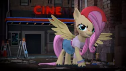 Size: 3840x2160 | Tagged: safe, artist:owlpirate, derpibooru import, fluttershy, pegasus, pony, 3d, 4k, 90s grunge fluttershy, backwards ballcap, bandaid, baseball cap, cap, clothes, confident, denim skirt, female, hair over one eye, hat, high res, image, looking at you, mare, png, shirt, skirt, smiling, smirk, solo, source filmmaker, spread wings, tomboy, unshorn fetlocks, wings