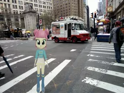 Size: 3264x2448 | Tagged: safe, artist:topsangtheman, derpibooru import, majorette, sweeten sour, pony, equestria girls, 3d, equestria girls in real life, high res, ice cream truck, image, irl, jpeg, looking at you, new york city, photo, ponies in real life, solo, source filmmaker