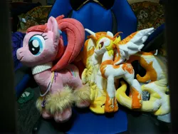 Size: 3648x2736 | Tagged: safe, artist:my-little-plush, derpibooru import, daybreaker, pacific glow, alicorn, earth pony, pony, female, image, irl, jewelry, jpeg, leg warmers, necklace, pacifier, photo, pigtails, plushie, regalia, spread wings, wings