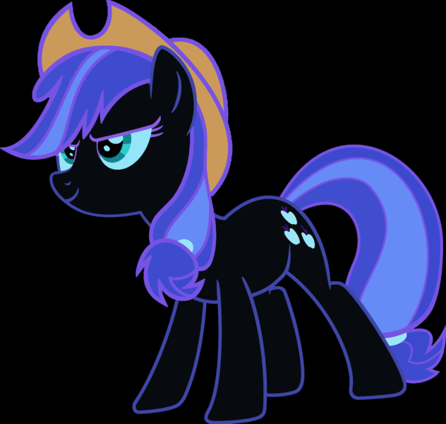 Size: 1920x1822 | Tagged: safe, derpibooru import, edit, vector edit, applejack, nightmare moon, earth pony, ponyar fusion, confident, dark background, fusion, image, nightmare applejack, nightmarified, palette swap, png, recolor, simple background, smiling, smirk, transparent background, vector